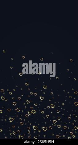 Heart confetti valentine overlay. Gold hearts scattered on black background. Joyfull heart confetti vector illustration Stock Vector