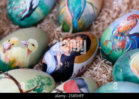 Colorful and painted Easter eggs in traditional Easter market, Vienna, Austria Stock Photo