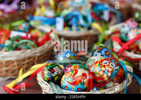 Colorful and painted Easter eggs in traditional Easter market, Vienna, Austria Stock Photo