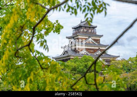 View of Hiroshima Castle, with museum, Motomachi, Naka Ward, Hiroshima, Honshu, Japan Stock Photo