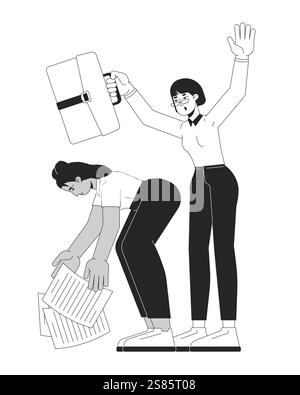 Disorganized employees diverse female black and white 2D line characters Stock Vector