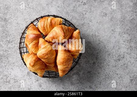 freshly baked croissants, top view Stock Photo