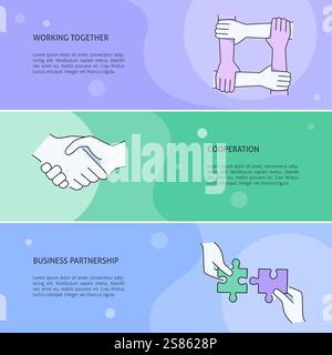 Working together banner template with place for text. Vector illustration. Stock Vector