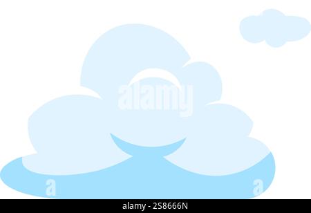 Light blue cloud computing floating in cyberspace with another small cloud on white background, simple flat vector illustration, ideal for technology Stock Vector