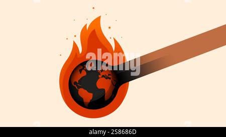 Earth globe in the shape of a lit match. Conceptual illustration of global warming, wars, terrorism, forest fires and record temperatures Stock Vector