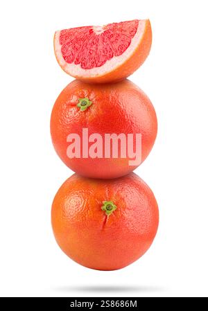 Fresh grapefruits in air on white background Stock Photo