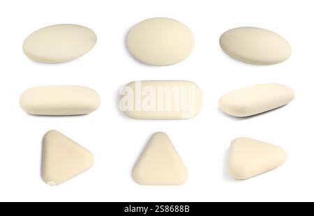 Many different erasers isolated on white, set Stock Photo