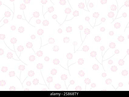 Seamless Vector Background With A Pink Floral Pattern On A White Background. Horizontally And Vertically Repeatable. Stock Vector