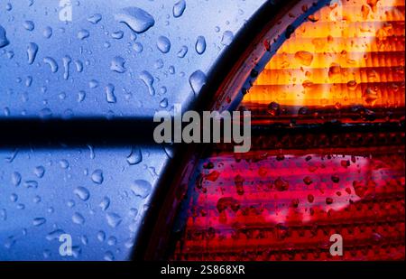 Raindrops on car Stock Photo