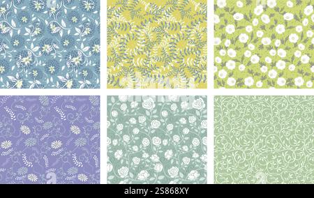 Horizontally And Vertically Repeatable Vector Seamless Floral Patterns Set. Stock Vector