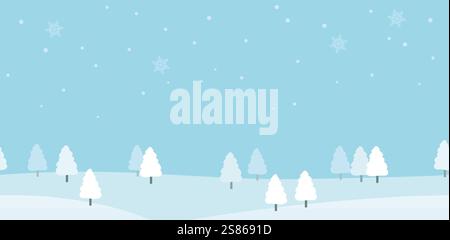 Seamless Flat-Style Landscape In The Wintertime Vector Illustration. Horizontally Repeatable. Stock Vector