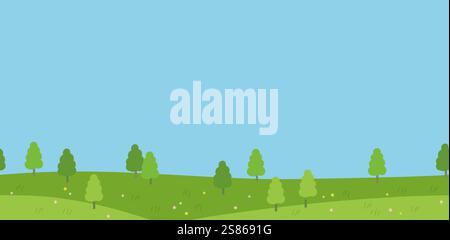 Seamless Flat-Style Landscape In The Springtime Vector Illustration. Horizontally Repeatable. Stock Vector