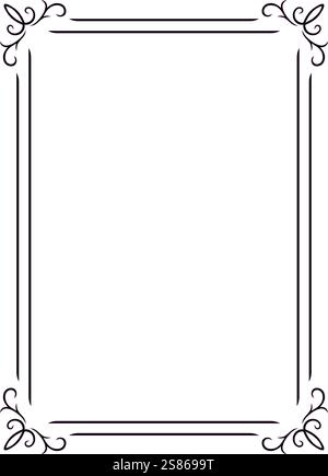Elegant black rectangular border featuring floral corners enhances a white background, creating ample copy space for text or images, perfect for Stock Vector