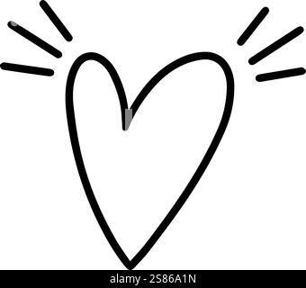 Black outline of a heart shape with short diagonal lines radiating from the top corners, creating a simple yet expressive symbol of love, care, and Stock Vector