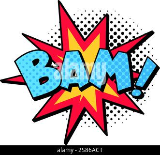 Bam comic explosion bursting with energy, featuring a star shape and vibrant halftone dots, perfect for enhancing comic and cartoon themed projects Stock Vector