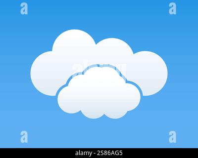 White colour cloud shining in Blue sky background. Cloud icon, cloud shape. Different shapes clouds gradient and 3d design.Design for element for logo Stock Vector