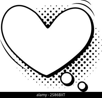 Comic heart shaped speech bubble is exploding with halftone dots and speed lines, symbolizing love, passion, and romantic feelings in a fun and Stock Vector
