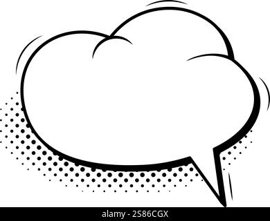 Empty comic speech bubble popping out with a halftone shadow against a white background, providing a versatile space for adding messages, quotes, and Stock Vector