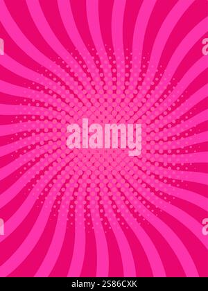 Pink swirling radial background with halftone dots creating vintage effect, ideal for comic books, graphic novels, posters, and social media content Stock Vector