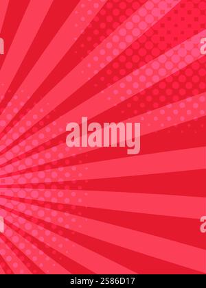 Red and pink radial zoom lines and halftone dots creating a vibrant and dynamic comic book style background, perfect for adding a touch of retro pop Stock Vector