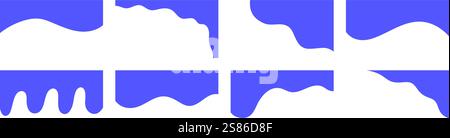 Set of blue abstract wave and drip border shapes. Collection of fluid edge templates for graphic design, banners, posters, and website headers. Stock Vector