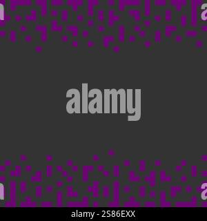 Pixels Top and Bottom Frame border trendy violet on dark blue. Pixel Art Copy space Template concept. Isolated Vector illustration Thematic cards, leaflet, invitation, price, label or web promo banner Stock Vector