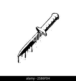 Grunge knife with dripping blood concept. Vintage bloody knife illustration, vector. Stock Vector
