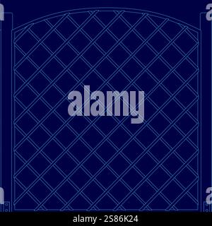 The image is a blue fence with a diamond pattern. The fence is made of metal and has a modern design. The blue colors create a sense of contrast and b Stock Vector