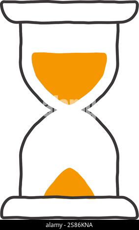 Simple hand-drawn hourglass with orange sand and a black outline on a white background, symbolizing time, countdown, or urgency. Stock Vector