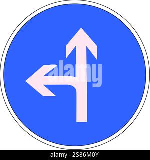 Road sign: Compulsory left turn or straight ahead at next intersection Stock Vector