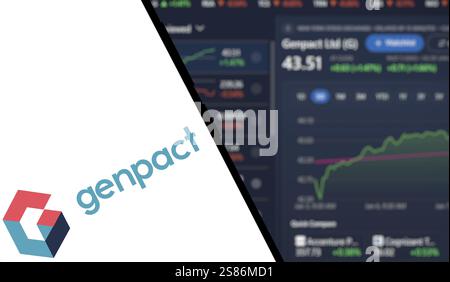 genpact logo is displayed on smartphone. Genpact Ltd. is an American information technology services, consulting, and outsourcing company Stock Photo