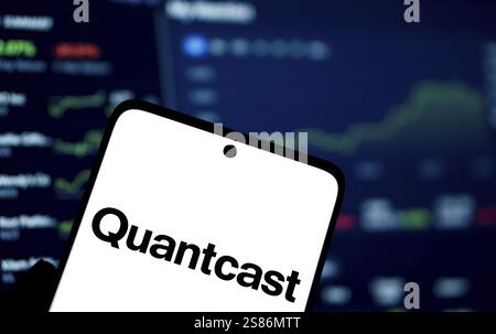 Quantcast logo is displayed on smartphone. Quantcast is an American ...