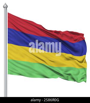 Waving flag of Mauritius isolated on white background Stock Photo - Alamy