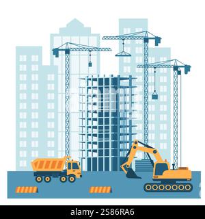 Buildings under construction, in progress.  Urban infrastructure concept Stock Vector