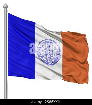 Fluttering flag of New York City. Big Apple. United States. High
