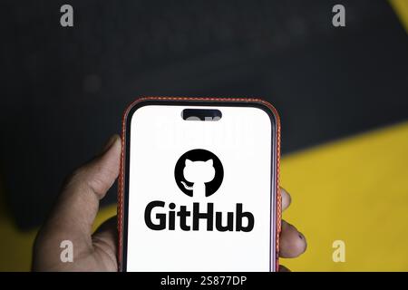 github logo is displayed on smartphone. GitHub is a proprietary developer platform Stock Photo