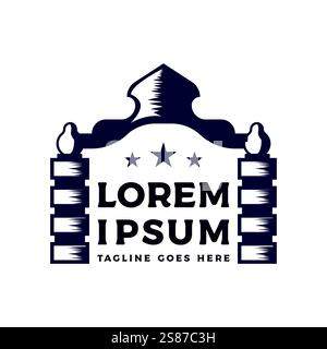 Vintage Retro Ancient Stone Gate Castle Icon Illustration Logo Design Vector Stock Vector