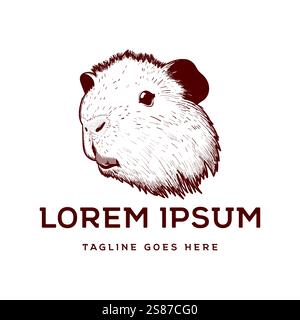 Rustic Hand Drawn Cute Guinea Pig Head Face For Ranch Farm Zoo Illustration Logo Design Vector Stock Vector