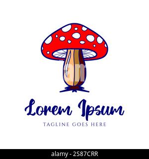 Colorful Cute Red Frog Umbrella Mushroom Cartoon Drawing Logo Illustration Design Vector Stock Vector