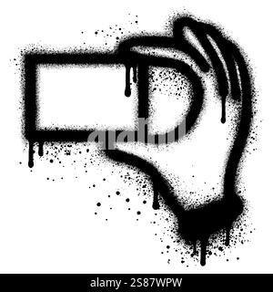 Graffiti of a hand holding a card phone with black spray paint. Stock Vector