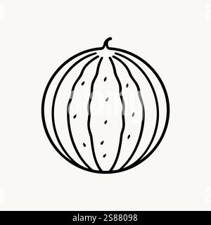 Watermelon icon. Minimalist line drawing of a ripe watermelon. Vector illustration Stock Vector