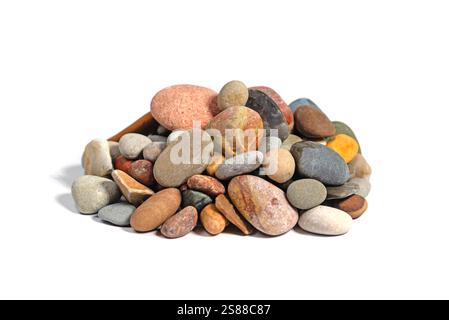Colorful pebbles against a white background Stock Photo