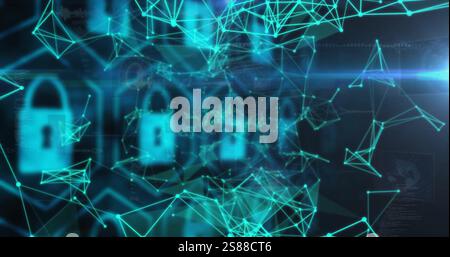 Image of padlock icons and data processing over circuit board Stock Photo