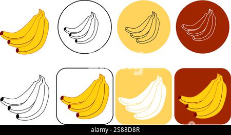Ripe banana fruit vector graphic line logo. Colored banana fruit vector. Banana icon. Vector illustration Stock Vector