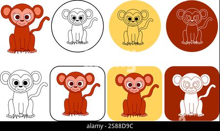 Cute monkey cartoon graphic line vector illustration logo on transparent background Stock Vector