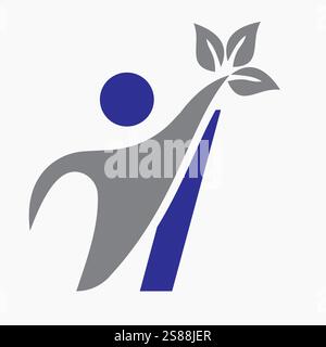 Initial Letter I Bio or Healthcare Logo Design Concept With Human And Green Leaf Symbol Stock Vector