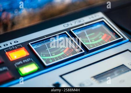 Grundig cassette recorder from the 70s with two large vu-meters Stock Photo