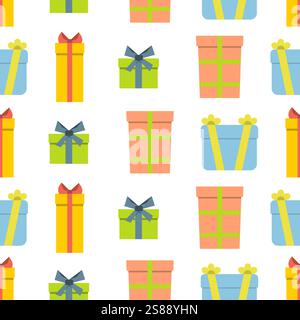 Christmas semless pattern with gift box on white background. Vector illustration Stock Vector
