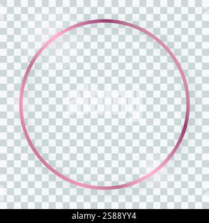 Rose gold shiny round frame with glowing effects and shadows on transparent background. Vector illustration Stock Vector