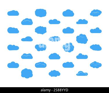 Set of twenty eight blue clouds. Vector illustration. Stock Vector